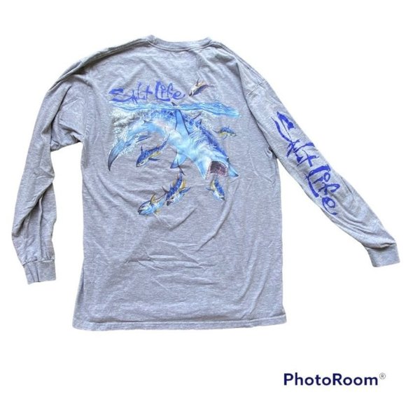 Salt Life Other - Salt Life Men Unisex Long Sleeve Gray T-Shirt Size Large Shark Fish Live Salty